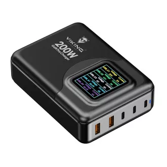 Viking USB GaN polnilec 200W PD PRO/omrežni adapter/izhod: 3xUSB-C,2xUSB-A/hitro polnjenje/