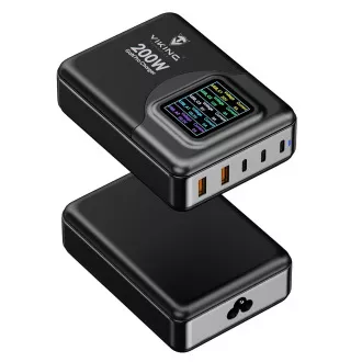 Viking USB GaN polnilec 200W PD PRO/omrežni adapter/izhod: 3xUSB-C,2xUSB-A/hitro polnjenje/