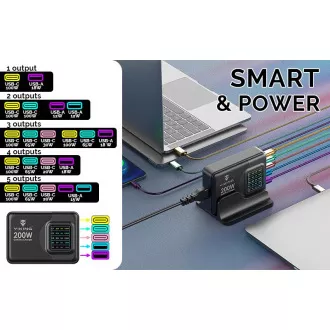 Viking USB GaN polnilec 200W PD PRO/omrežni adapter/izhod: 3xUSB-C,2xUSB-A/hitro polnjenje/
