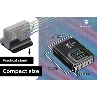 Viking USB GaN polnilec 200W PD PRO/omrežni adapter/izhod: 3xUSB-C,2xUSB-A/hitro polnjenje/