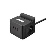 Napajalnik VIKING YC23H, črn/izhod:2xAC,1xUSB-A,2xUSB-C/Mobilno držalo/LED lučka/1,4 m kabla