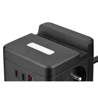 Napajalnik VIKING YC23H, črn/izhod:2xAC,1xUSB-A,2xUSB-C/Mobilno držalo/LED lučka/1,4 m kabla