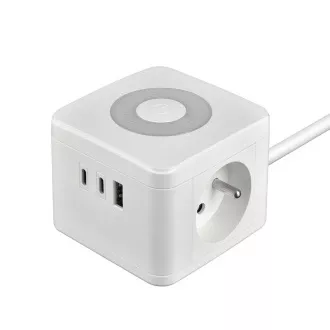 Napajalnik VIKING YC23L, bel/izhod:2xAC,1xUSB-A,2xUSB-C/dotična lučka/1,4 m kabla