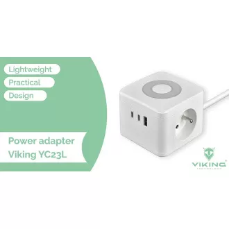 Napajalnik VIKING YC23L, bel/izhod:2xAC,1xUSB-A,2xUSB-C/dotična lučka/1,4 m kabla