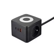 Napajalnik VIKING YC23L, črn/izhod:2xAC,1xUSB-A,2xUSB-C/svetloba LED na dotik/1,4 m kabla