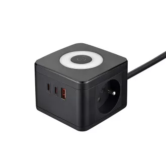 Napajalnik VIKING YC23L, črn/izhod:2xAC,1xUSB-A,2xUSB-C/svetloba LED na dotik/1,4 m kabla