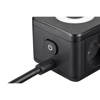 Napajalnik VIKING YC23L, črn/izhod:2xAC,1xUSB-A,2xUSB-C/svetloba LED na dotik/1,4 m kabla