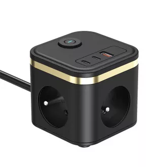 Napajalnik VIKING YC33, črn/izhod:3xAC, 1xUSB-A,2xUSB-C/Gumb za vklop/izklop/1,4 m kabla Napajalnik VIKING YC33, črn/izhod:3xAC, 1xUSB-A,2xUSB-C/Gumb za vklop/izklop/1,4 m kabla