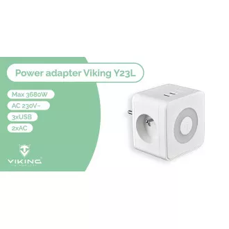 Napajalnik VIKING Y23L, bel/izhod:2xAC,1xUSB-A,2xUSB-C/svetloba LED na dotik
