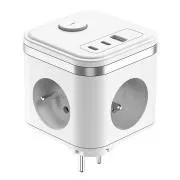 Napajalnik VIKING Y33, bel/izhod:3xAC,1xUSB-A,2xUSB-C/Gumb za vklop/izklop