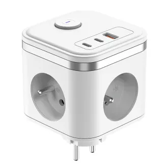 Napajalnik VIKING Y33, bel/izhod:3xAC,1xUSB-A,2xUSB-C/Gumb za vklop/izklop