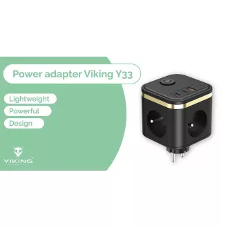 Napajalnik VIKING Y33, bel/izhod:3xAC,1xUSB-A,2xUSB-C/Gumb za vklop/izklop