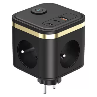 Napajalnik VIKING Y33, črn/izhod: 3xAC, 1xUSB-A, 2xUSB-C/Gumb za vklop/izklop
