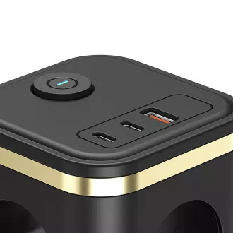 Napajalnik VIKING Y33, črn/izhod: 3xAC, 1xUSB-A, 2xUSB-C/Gumb za vklop/izklop