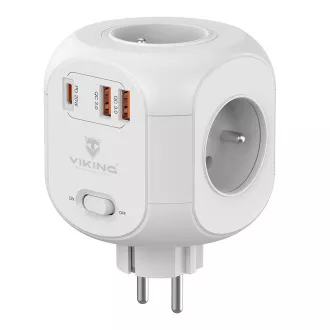 Napajalnik Viking AC43/izhod: 4xAC, 2xUSB-A, 1xUSB-C/moč do 3500 W/ gumb za vklop/izklop