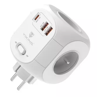 Napajalnik Viking AC43/izhod: 4xAC, 2xUSB-A, 1xUSB-C/moč do 3500 W/ gumb za vklop/izklop