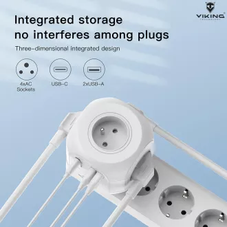 Napajalnik Viking AC43/izhod: 4xAC, 2xUSB-A, 1xUSB-C/moč do 3500 W/ gumb za vklop/izklop