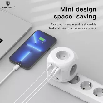 Napajalnik Viking AC43/izhod: 4xAC, 2xUSB-A, 1xUSB-C/moč do 3500 W/ gumb za vklop/izklop