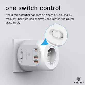 Napajalnik Viking AC43/izhod: 4xAC, 2xUSB-A, 1xUSB-C/moč do 3500 W/ gumb za vklop/izklop