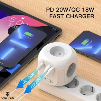 Napajalnik Viking AC43/izhod: 4xAC, 2xUSB-A, 1xUSB-C/moč do 3500 W/ gumb za vklop/izklop