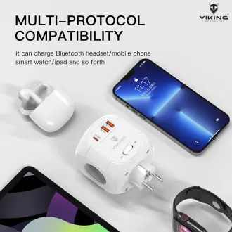 Napajalnik Viking AC43/izhod: 4xAC, 2xUSB-A, 1xUSB-C/moč do 3500 W/ gumb za vklop/izklop