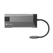 Natec večportni adapter FOWLER PLUS HUB 8v1, USB 3.0 3X, HDMI 4K, USB-C PD, RJ45, SD, MICRO