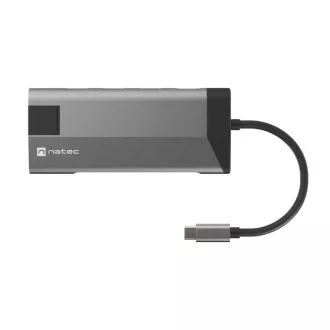 Natec večportni adapter FOWLER PLUS HUB 8v1, USB 3.0 3X, HDMI 4K, USB-C PD, RJ45, SD, MICRO