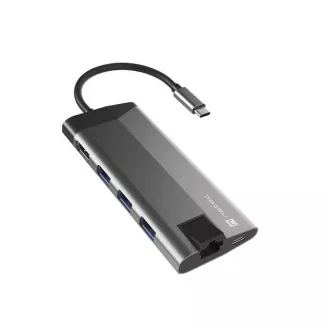 Natec večportni adapter FOWLER PLUS HUB 8v1, USB 3.0 3X, HDMI 4K, USB-C PD, RJ45, SD, MICRO
