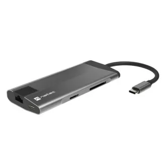 Natec večportni adapter FOWLER PLUS HUB 8v1, USB 3.0 3X, HDMI 4K, USB-C PD, RJ45, SD, MICRO