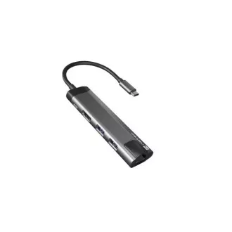 Natec večportni adapter FOWLER GO HUB 5v1, 2X USB 3.0 HUB, HDMI 4K, USB-C PD, RJ45