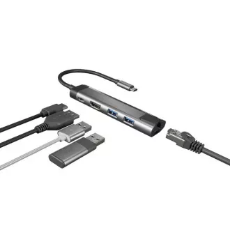 Natec večportni adapter FOWLER GO HUB 5v1, 2X USB 3.0 HUB, HDMI 4K, USB-C PD, RJ45