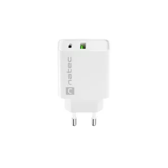 Univerzalni polnilec Natec RIBERA 20W 1X USB-A   1X USB-C, bel