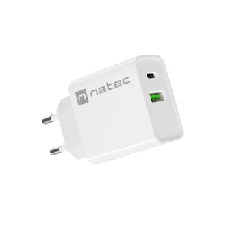 Univerzalni polnilec Natec RIBERA 20W 1X USB-A   1X USB-C, bel