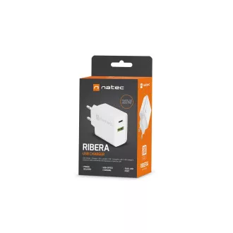 Univerzalni polnilec Natec RIBERA 20W 1X USB-A   1X USB-C, bel