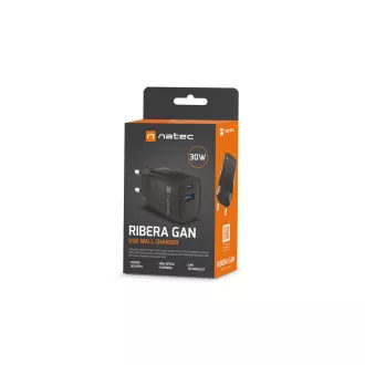 Univerzalni polnilec USB Natec RIBERA GaN 30 W, 1X USB-A, 1X USB-C, črn