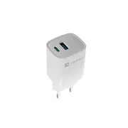 Univerzalni polnilec USB Natec RIBERA GaN 30W, 1X USB-A, 1X USB-C, bel