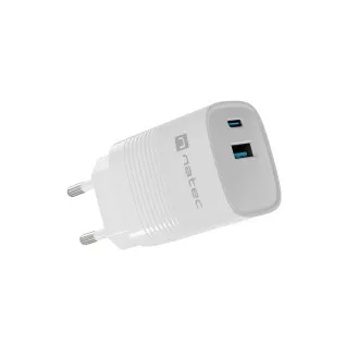 Univerzalni polnilec USB Natec RIBERA GaN 30W, 1X USB-A, 1X USB-C, bel