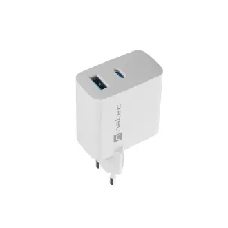 Univerzalni polnilec USB Natec RIBERA GaN 45W, 1X USB-A, 1X USB-C, bel
