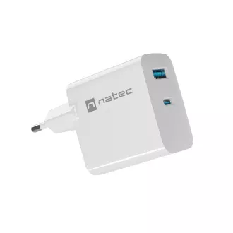 Univerzalni polnilec USB Natec RIBERA GaN 45W, 1X USB-A, 1X USB-C, bel