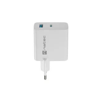 Univerzalni polnilec USB Natec RIBERA GaN 45W, 1X USB-A, 1X USB-C, bel