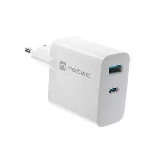 Univerzalni polnilec USB Natec RIBERA GaN 45W, 1X USB-A, 1X USB-C, bel