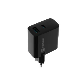 Univerzalni polnilec USB Natec RIBERA GaN 45W, 1X USB-A, 1X USB-C, črn