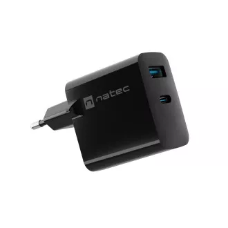 Univerzalni polnilec USB Natec RIBERA GaN 45W, 1X USB-A, 1X USB-C, črn