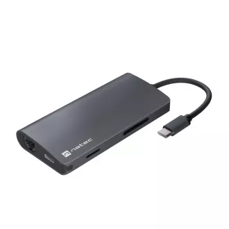 Natec večportni adapter FOWLER 2 3X USB 3.0 HUB, HDMI 4K, USB-C, RJ45, SD, MICRO SD