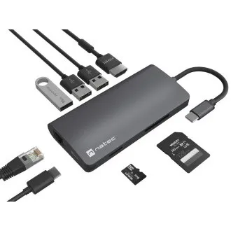 Natec večportni adapter FOWLER 2 3X USB 3.0 HUB, HDMI 4K, USB-C, RJ45, SD, MICRO SD Natec večportni adapter FOWLER 2 3X USB 3.0 HUB, HDMI 4K, USB-C, RJ45, SD, MICRO SD