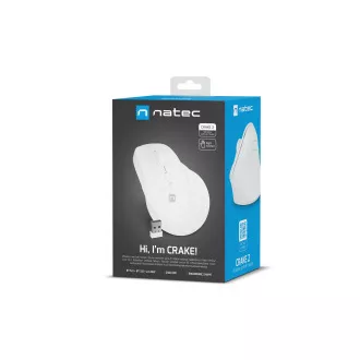 Natec CRAKE 2 Brezžična miška/Office/Optical/2 400 DPI/USB BT/White/Vertical/Optical/Right-handed