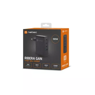 Univerzalni polnilec USB Natec GaN 100W, 3x USB-C, 1x USB-A, črn