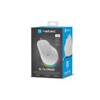 Natec CRAKE 2 PRO Vertikalna miška/Vertikalna/Optična/Desna/12 400 DPI/Brezžični USB-A/Bela