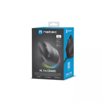 Natec CRAKE 2 PRO Vertikalna miška/Vertikalna/Optična/Desna/12 400 DPI/Brezžični USB-A/črna