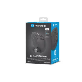 Natec EUPHONIE PRO/Vertikalna/Blue Sense/Desna/4,000 DPI/USB BT/črna vertikalna brezžična miška